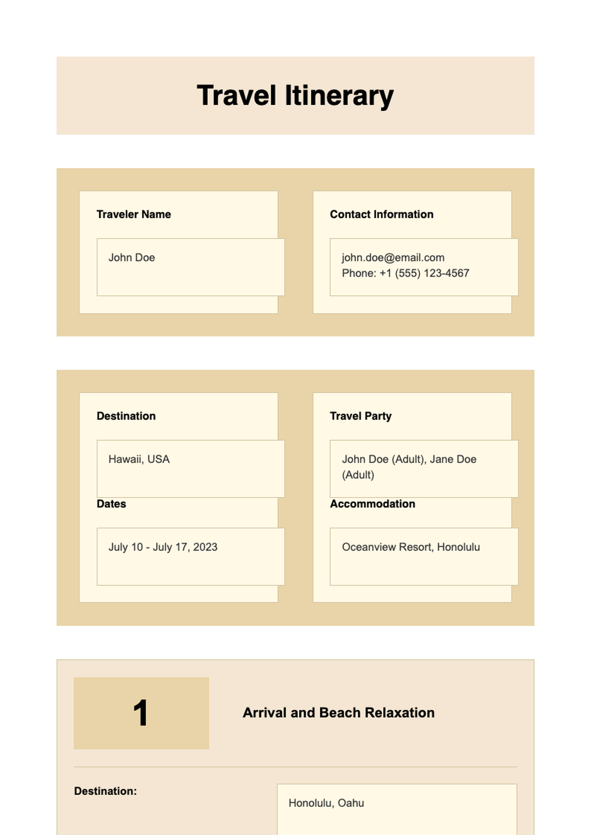 Tropical beach themed 5 day travel itinerary template_variant_1